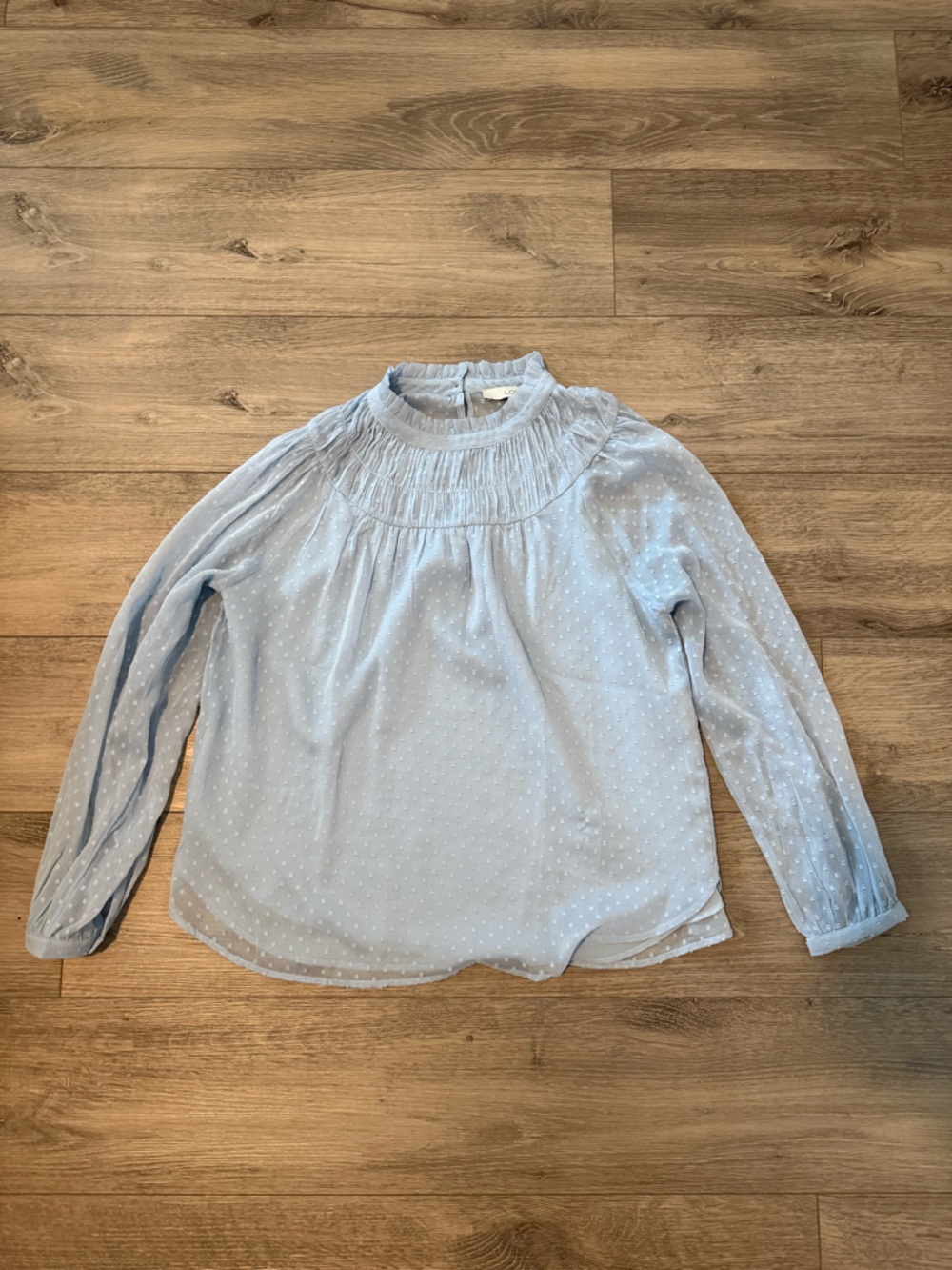 LOFT Light Blue Swiss Dot Long Sleeve Blouse